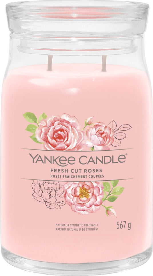 Yankee candle - fresh cut roses large jar geurkaars - 90 branduren - twee lonten