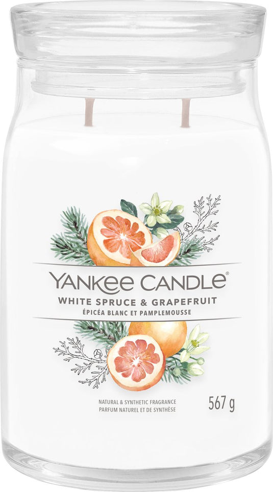 Yankee candle - white spruce grapefruit large jar geurkaars - tot 90 branduren