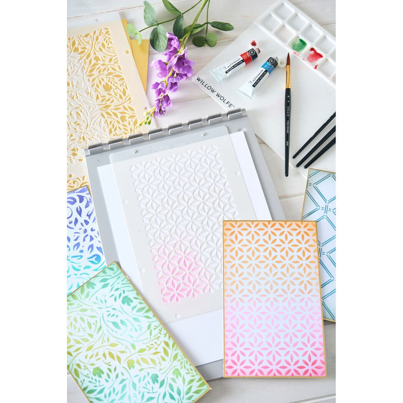 Load image into Gallery viewer, Sizzix • layered stencils 4pcs backgrounds by willow wolfe
