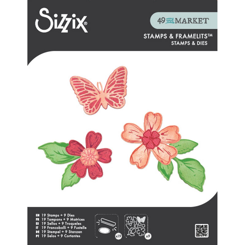 Load image into Gallery viewer, Sizzix • clear stamps set 19pcs 9pcs framelits sweet sprigs by 49 market
