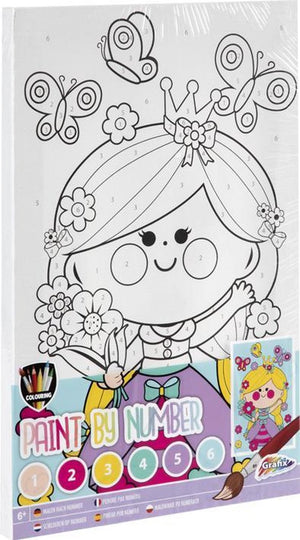 Grafix schilderen op nummer voor kinderen | thema prinses | afmeting a4 - inclusief verf + penseel