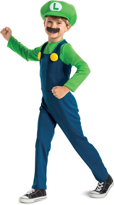 Disguise nintendo super mario brothers luigi kinder kostuum - xs s - blauw groen