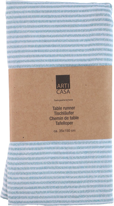 Arti casa tafelloper 35x150 cm - tafelloper blauw gestreept - tafelloper voor eettafel - langwerpige tafel decoratie - blauw en wit