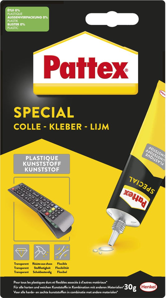 Pattex special plastic | veelzijdig voor diverse materialen | professionele resultaten, vlekkeloze afwerking | betrouwbare speciaallijm voor meesterlijke projecten.