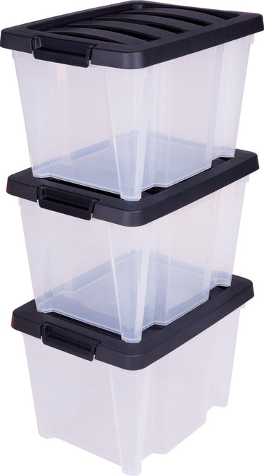 Iris handybox opbergbox - 15l - kunststof - transparant zwart - set van 3