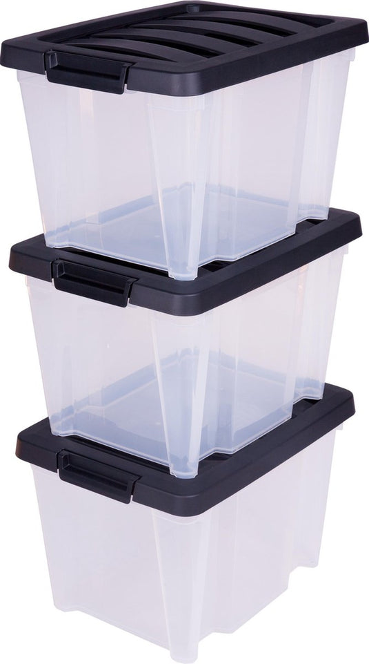 Iris handybox opbergbox - 15l - kunststof - transparant zwart - set van 3