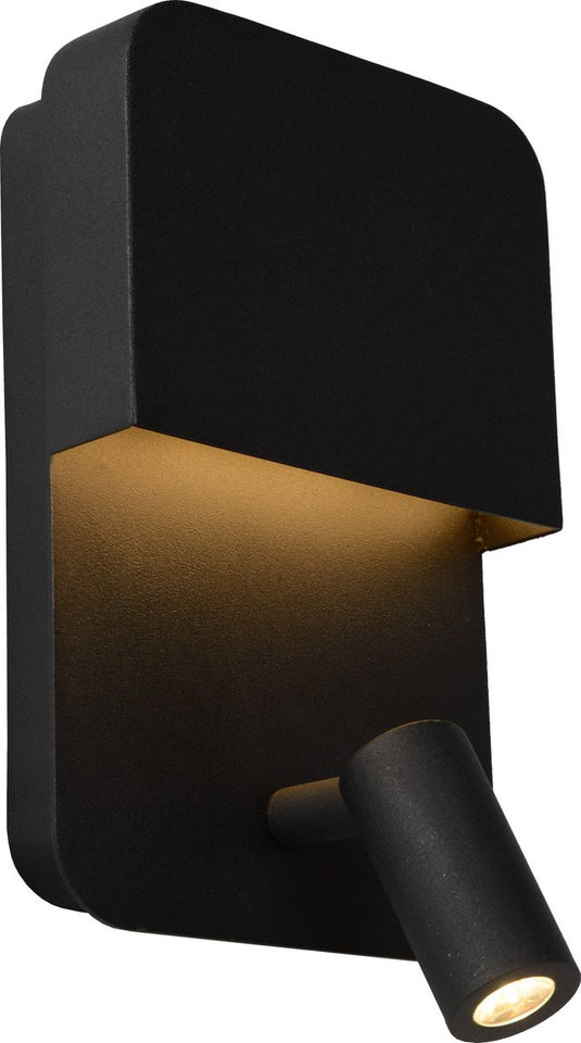 Lucide boxer - bedlamp wandlamp - led - 3000k - met usb oplaadpunt - zwart