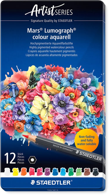 Staedtler - artist series - mars® lumograph® colour aquarell 104 - metalen set met 12 kleuren