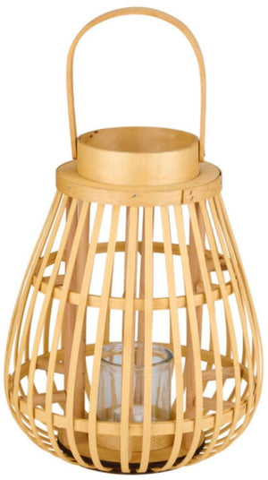 Arti casa houten lantaarn met glas - decoratieve kaars lantaarn - 26 x 26 x 32 cm - beige
