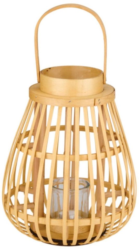 Arti casa houten lantaarn met glas - decoratieve kaars lantaarn - 26 x 26 x 32 cm - beige