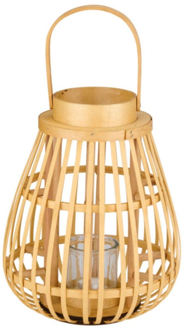 Arti casa houten lantaarn met glas - decoratieve kaars lantaarn - 26 x 26 x 32 cm - beige
