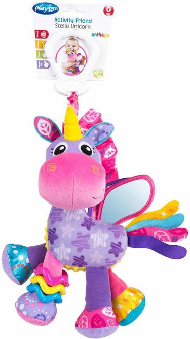 Playgro hangspeeltje stella eenhoorn - activity friend stella unicorn - baby speelgoed - hangspeeltje - kinderwagenspeeltje - rammelaar - kinderwagenaccessoire - buggyaccessoire- - educatief speelgoed - knuffeldier