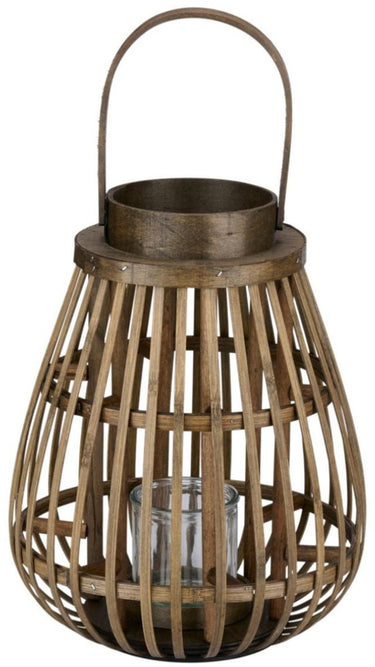 Arti casa houten lantaarn met glas - decoratieve waxinelichthouder - 26 x 26 x 32 cm - bruin