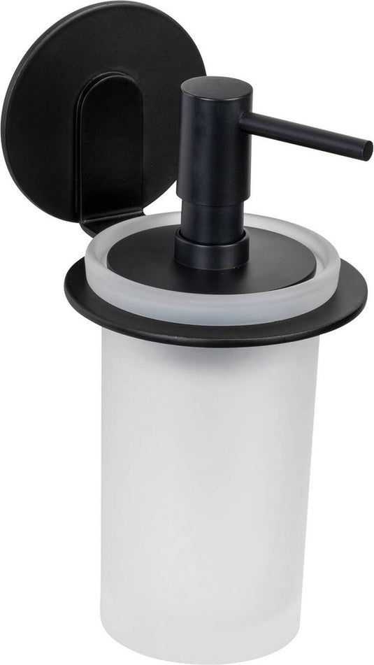 Wenko turbo-loc zeepdispenser bivio mat zwart aluminium - zeeppompje - zwart - zelfklevend - zonder boren