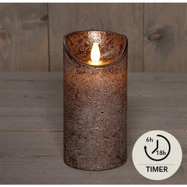 Anna's collection led rustiek stompkaars wax bewegende vlam op 3xaaa batterij met timer 7,5x15cm brons