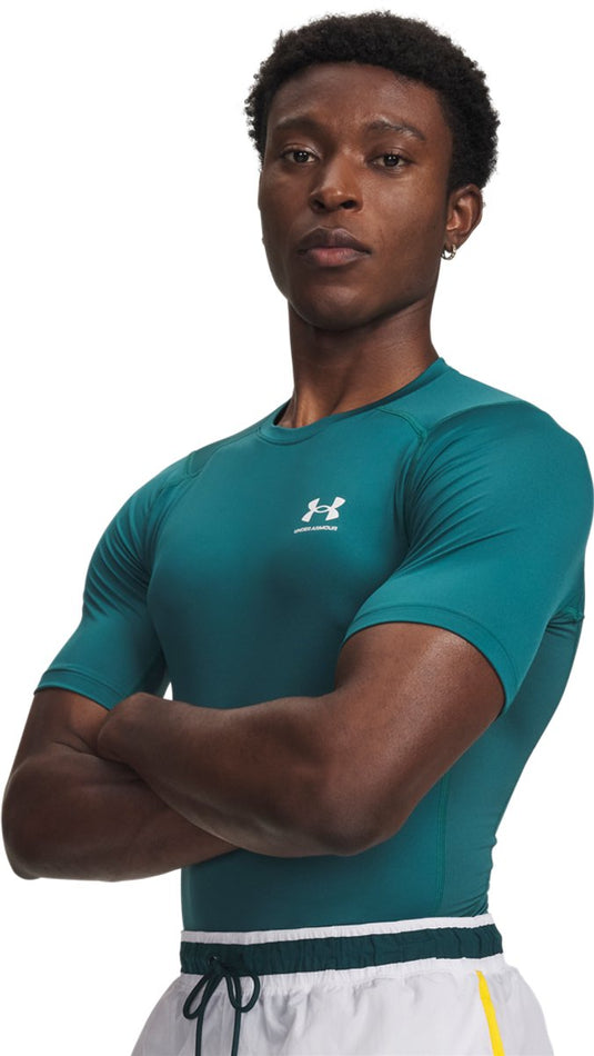 Under armour ua hg armour comp ss-grn heren sportshirt - rack groen - wit