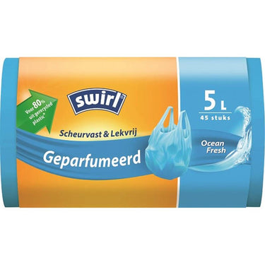 Swirl pedaalemmerzak geparfumeerd met handvat 5 liter rol a 45 zakken voor 80% uit gerecycled plastic