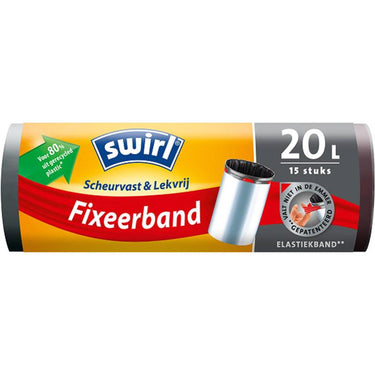 Swirl pedaalemmerzak met elastische fixeerband 20 liter rol a 10 zakken 480x515mm voor 80% uit gerecycled plastic