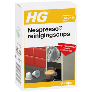 Hg nespressoâ® reinigingscups 6 stuks in doosje, biologisch afbreekbaar.