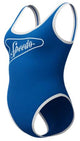 Speedo solid bound scoop 1 piece dames sportbadpak - badpak dames met ronde halslijn - zwempak dames met stretch - sportbadpak dames met u-vormige rug - blauw wit - xl