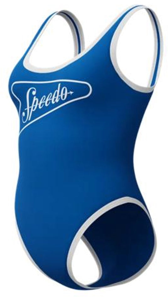 Speedo solid bound scoop 1 piece dames sportbadpak - blauw wit