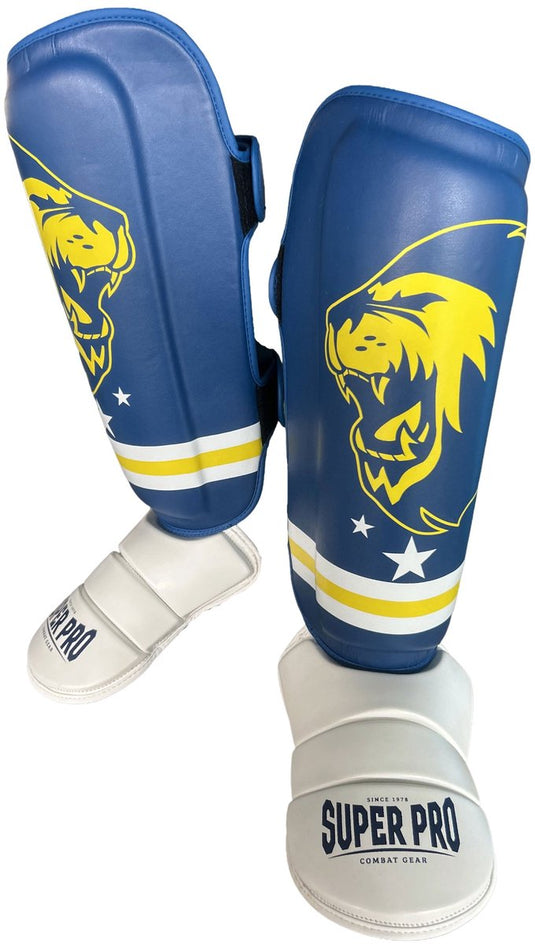 Super pro combat gear scheenbeschermer nations curacao pu blauw - geel - wit s