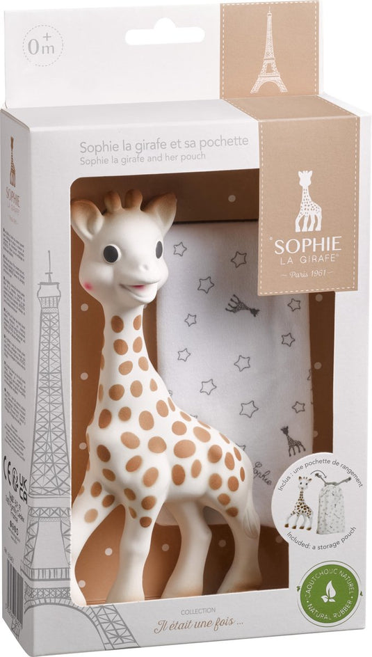 Sophie de giraf - bijtspeeltje - bijtspeelgoed - baby speelgoed - kraamcadeau - babyshower cadeau - in wit geschenkdoosje - 100% natuurlijk rubber - vanaf 0 maanden - 18 cm - beige bruin - met bewaarzakje