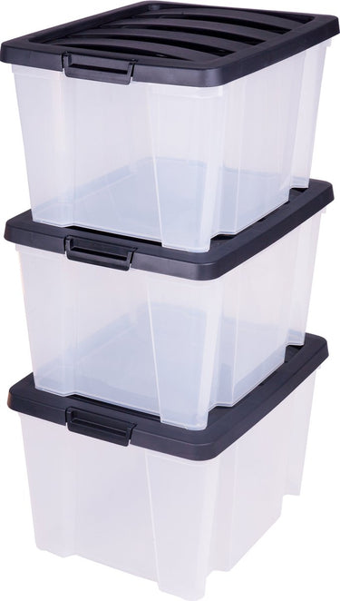 Iris handybox opbergbox - 30l - kunststof - transparant zwart - set van 3