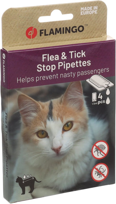 Flamingo vlooiendruppels kat – batali vlo teek stop pipetten 4x1,5ml – anti-parasietendruppels – tegen vlooien – teken en mijten – met dimethicone – zonder insecticide – geschikt vanaf 3 maanden – voor alle huidtypes