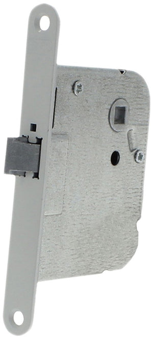 Nemef loopslot type 1435 - insteekslot met omlegbare schoot - afgeronde voorplaat wit - kast staal verzinkt - dagschoot messing - voorplaat 153x18x2,75 mm - doornmaat 55mm