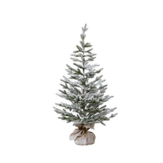 Decoris kunstkerstboom mini met sneeuw in jute zak ã˜50xh100cm