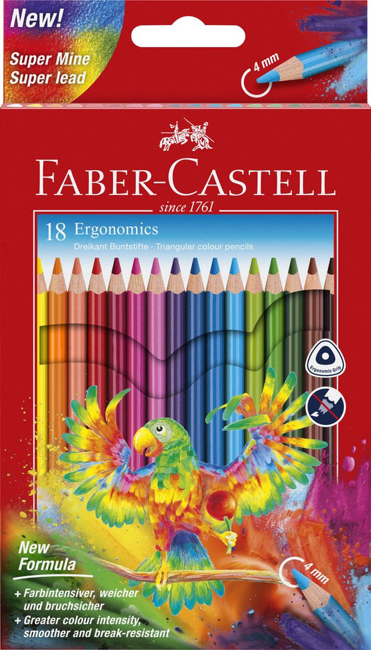 Faber-castell kleurpotlood faber castell ergonomics driekant kartonnen etui à 18 stuks - fc-116514