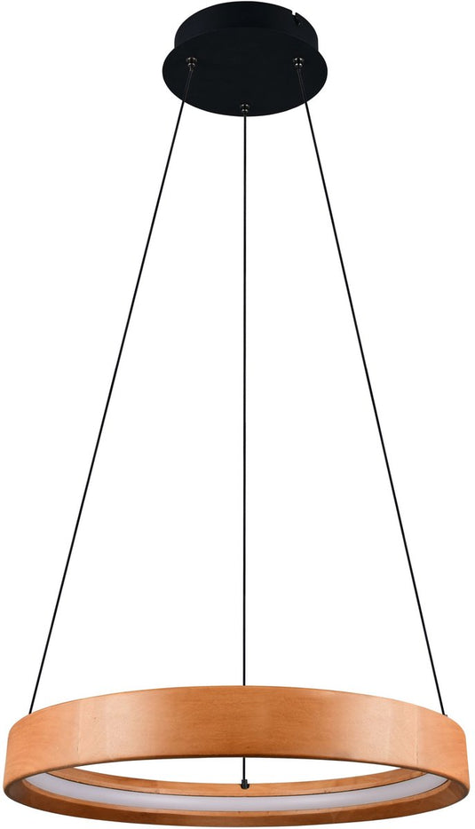 Trio lynwood - hanglamp - houtkleurig - incl. 1x smd 28 w - dimbaar met schakelaar - plafondbevestiging - geheugenfunctie - in hoogte verstelbaar - fsc-certificaat