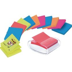 Post-it set z-notes dispenser 76x76mm wit 12 x z-notes bangkok en bora bora neon