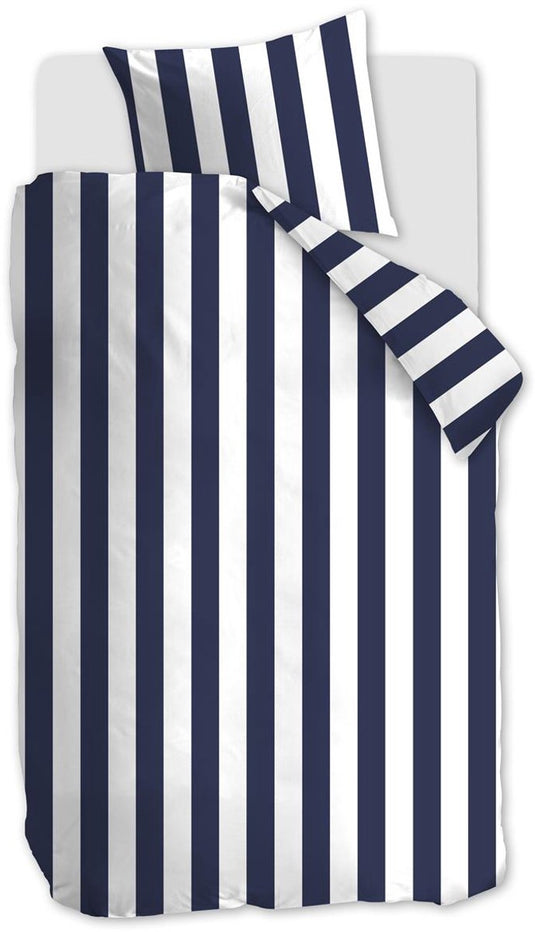 Vtwonen - vertical stripe dekbedovertrek - eenpersoons - 140x200 220cm - marineblauw