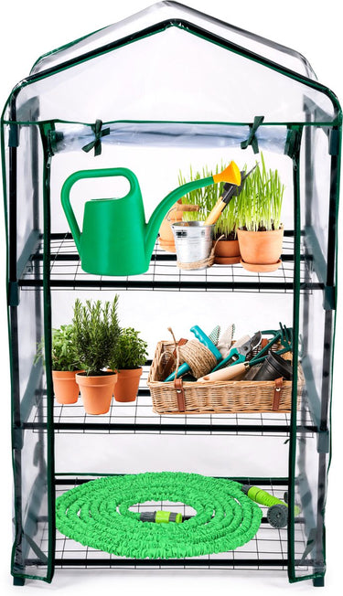 Kinzo kweekkas - broeikas tuinkas 69x49x125 cm - kweekbak met 3 verdiepingen - transparant broeikast design met ritssluiting - broeikas kweekkas voor groenten kweken - groen