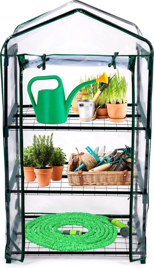 Kinzo kweekkas - broeikas tuinkas 69x49x125 cm - kweekbak met 3 verdiepingen - transparant broeikast design met ritssluiting - broeikas kweekkas voor groenten kweken - groen