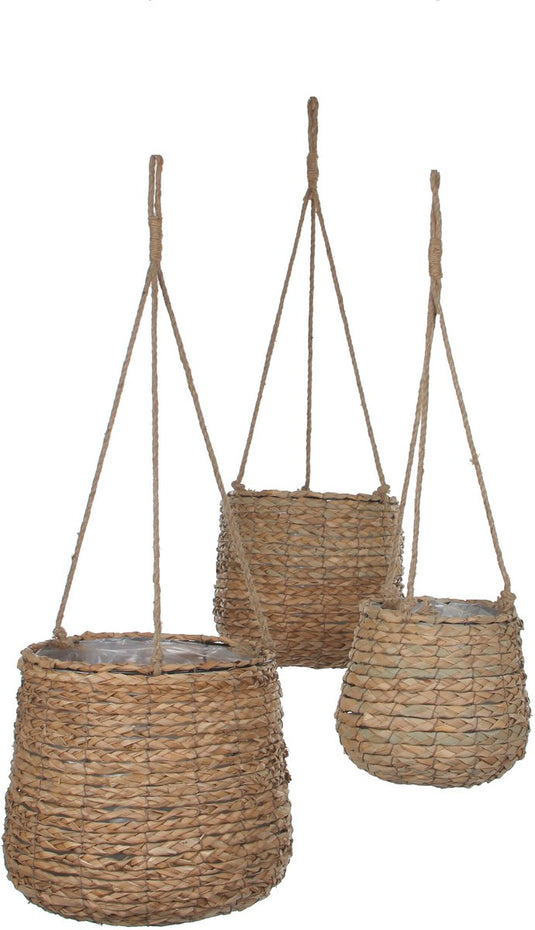 Mica decorations avalon hangpot - set van 3 - h90 x ؝30 cm - zeegras - lichtbruin