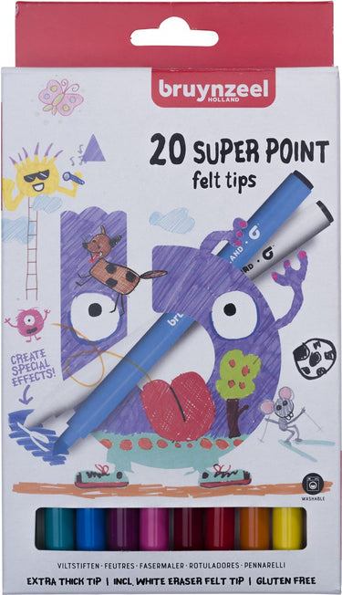 Bruynzeel kids super point viltstiften set, 20 kleuren