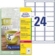 Avery herkleefbare polyester etiketten 63,5x33,9mm wit