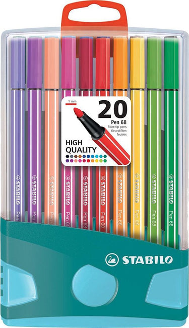 Stabilo pen 68 - premium viltstift - colorparade - licht blauw turquoise - set met 20 verschillende kleuren