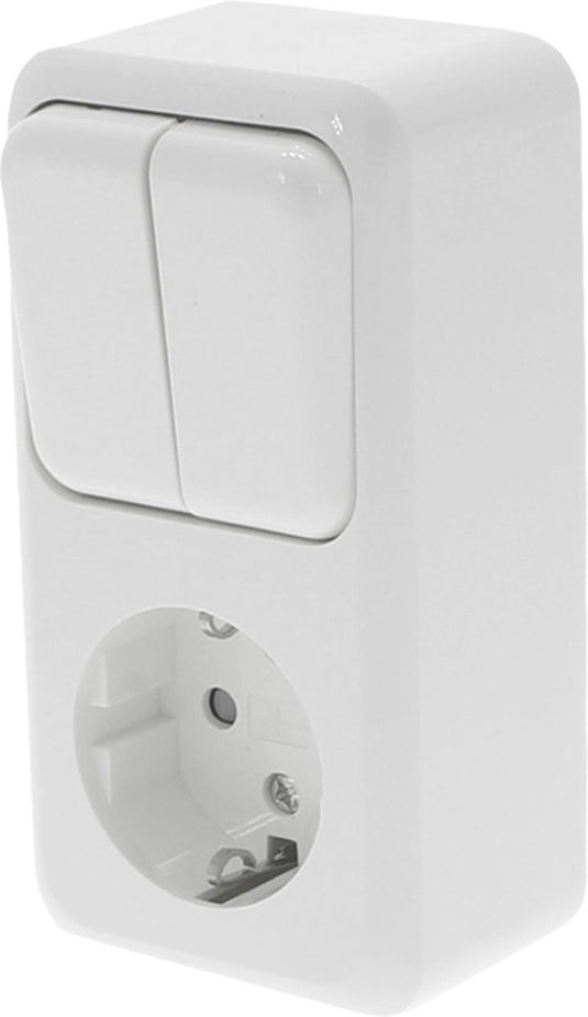 Q-link - wandcontactdoos - opbouw - 1-voudig stopcontact - 2-voudig serieschakelaar - randaarde - kinderbeveiliging - polarwit