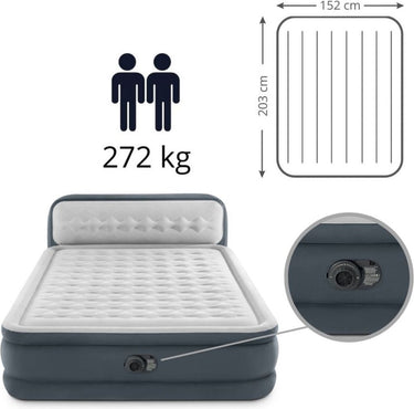 Intex queen ultra plush headboard luchtbed met ingebouwde pomp - 203x152x46cm