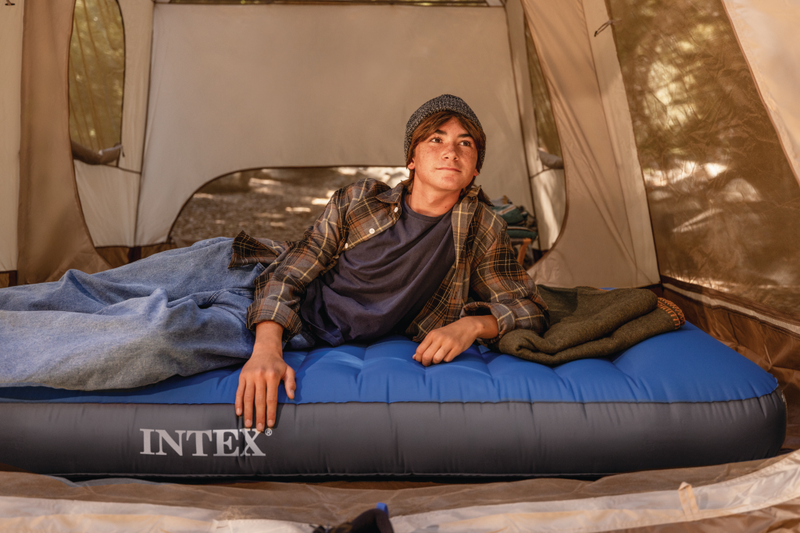 Load image into Gallery viewer, Intex 64011 truaire twin dura-beam camping matras 191x99x22 cm + quickfill usb150 pomp blauw
