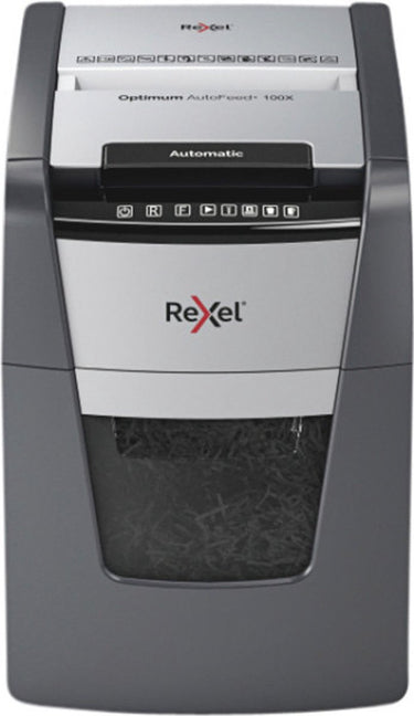 Rexel optimum autofeed+ 100x fluisterstille papierversnipperaar - p4 snippers - automatische invoer tot 100 vel - 34l - zwart