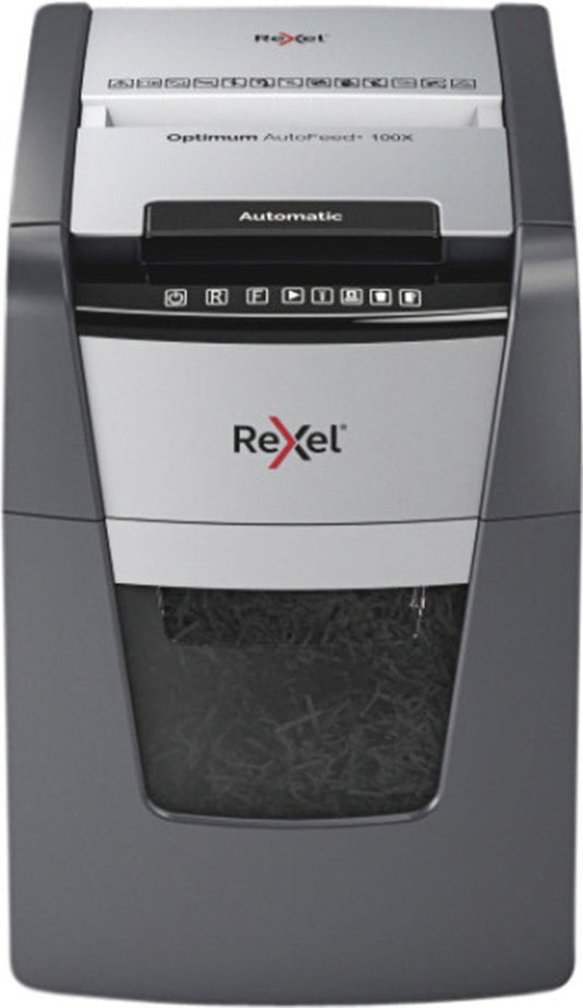 Rexel optimum autofeed+ 100x fluisterstille papierversnipperaar - p4 snippers - automatische invoer tot 100 vel - 34l - zwart