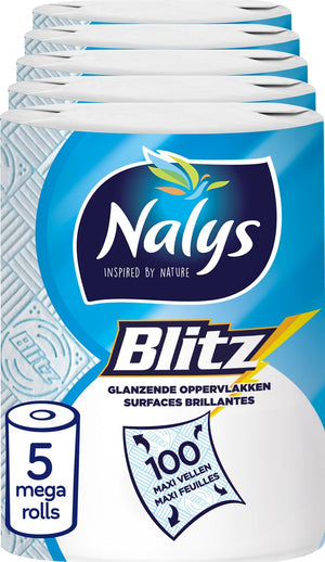 Nalys blitz keukenpapier - 5 mega rollen - 3 lagen - voordeelverpakking - papieren verpakking