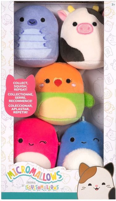 Jazwares micromallows - 5 pack plush squishmallows (tew, connor, plath, brody, lasla) 6cm