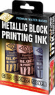 Essdee block printing ink metallic set - lino verf - 3 kleuren – goud, zilver, brons - 100ml