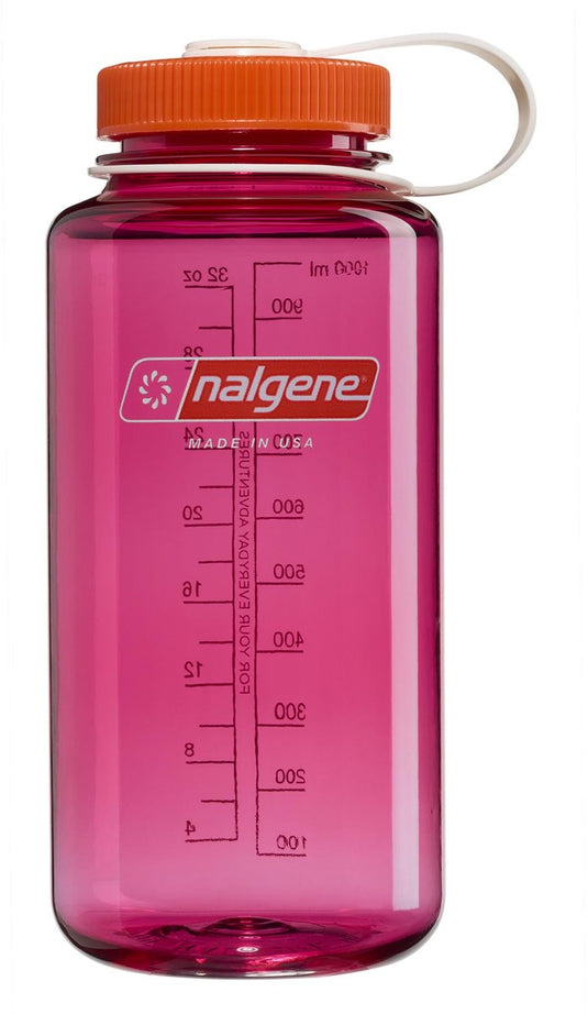 Nalgene - wide mouth bottle - drinkfles - waterfles - 1000ml - bpa free - sustain - fuchsia purple w flame nieuw